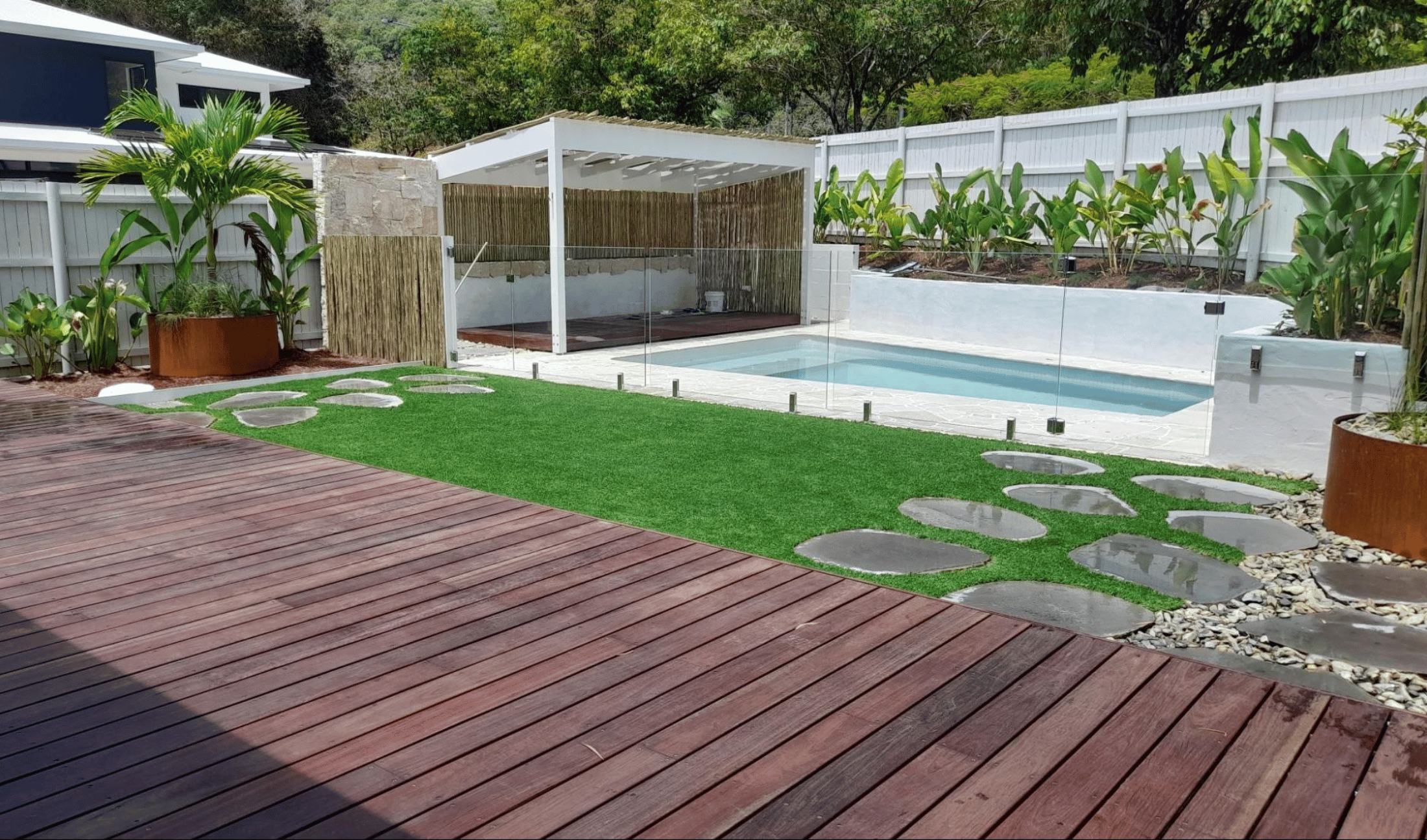 cairns landscaping job, pool fencing and artificial turf